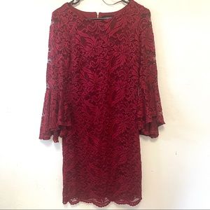 Liz Claiborne Size 6 Dress, underskirt, lacy flower print, above knee, Maroon